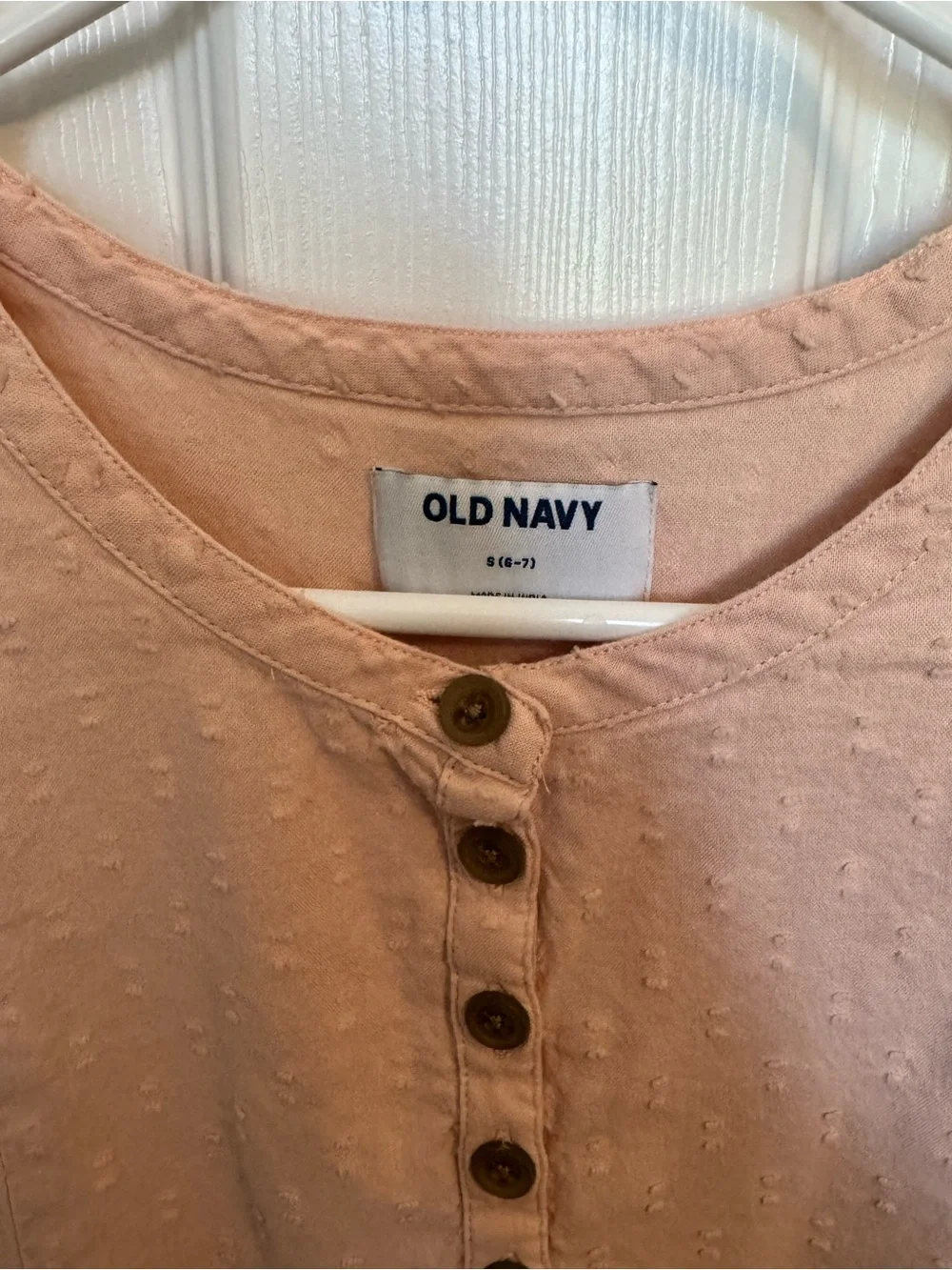 Old Navy Pink Tiered Dot-Texture Dress with Button Placket